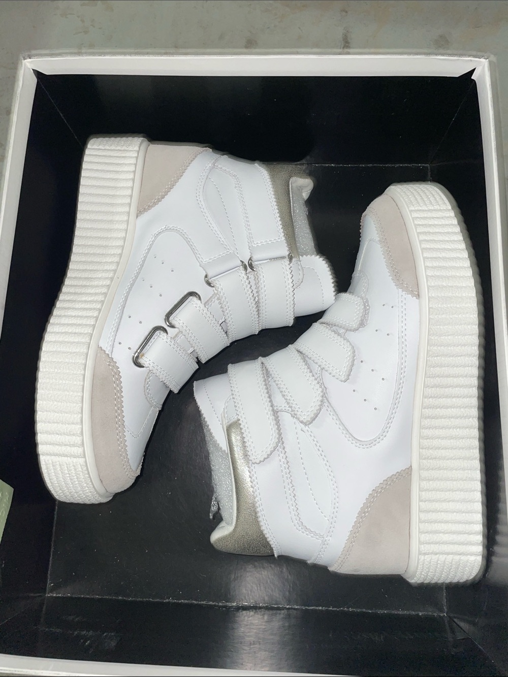 Kids White High-Top Sneakers with Light Gray Accents